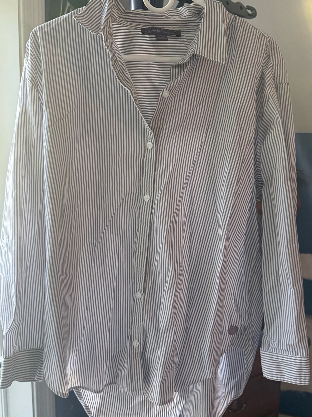 Gloria Vanderbilt Women’s L Striped Button Down Shirt 100% Cotton